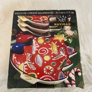 Clay art Navidad Red Holiday Serveware Set of 4 dip bowls new in box